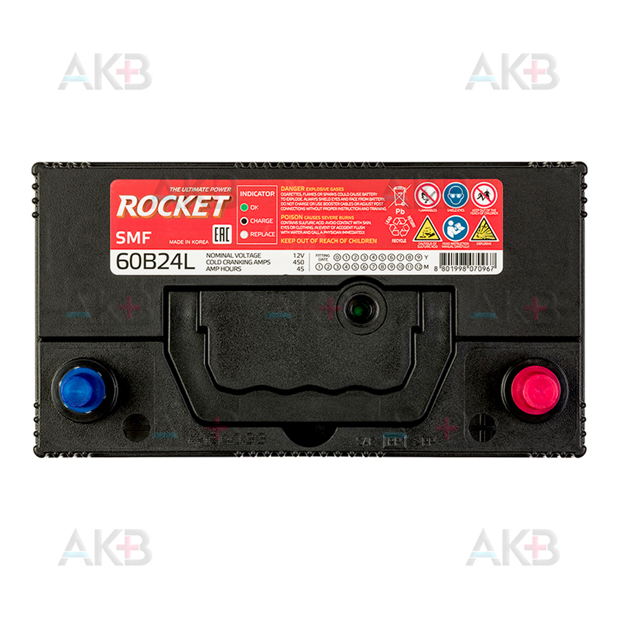 Автомобильный аккумулятор Rocket 60B24L 45Ah 450A (238x129x225) обр. пол.