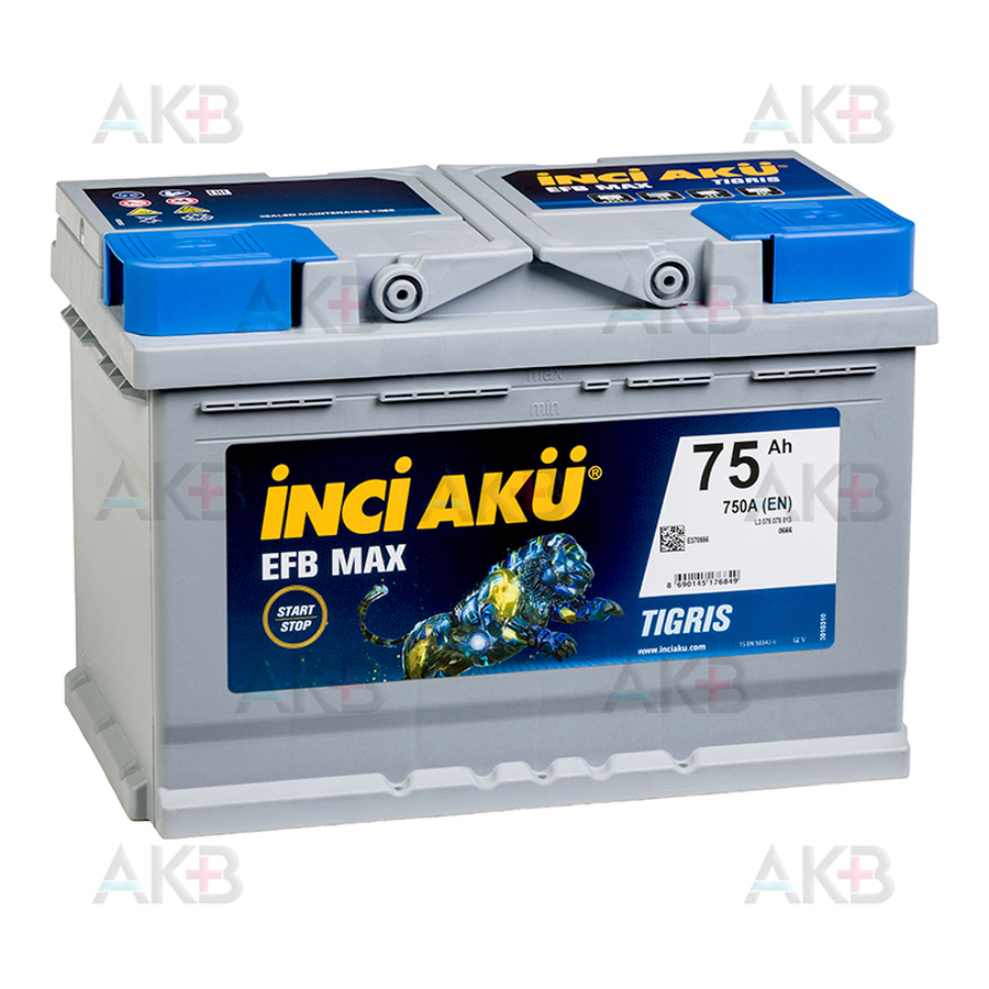 Автомобильный аккумулятор INCI AKU START-STOP EFB MAX TIGRIS 75 Ач 730A обр. пол. (278x175x190)