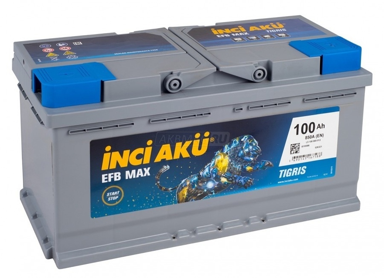 Автомобильный аккумулятор INCI AKU START-STOP EFB MAX TIGRIS 100 Ач 850A обр. пол. (353x175x190)