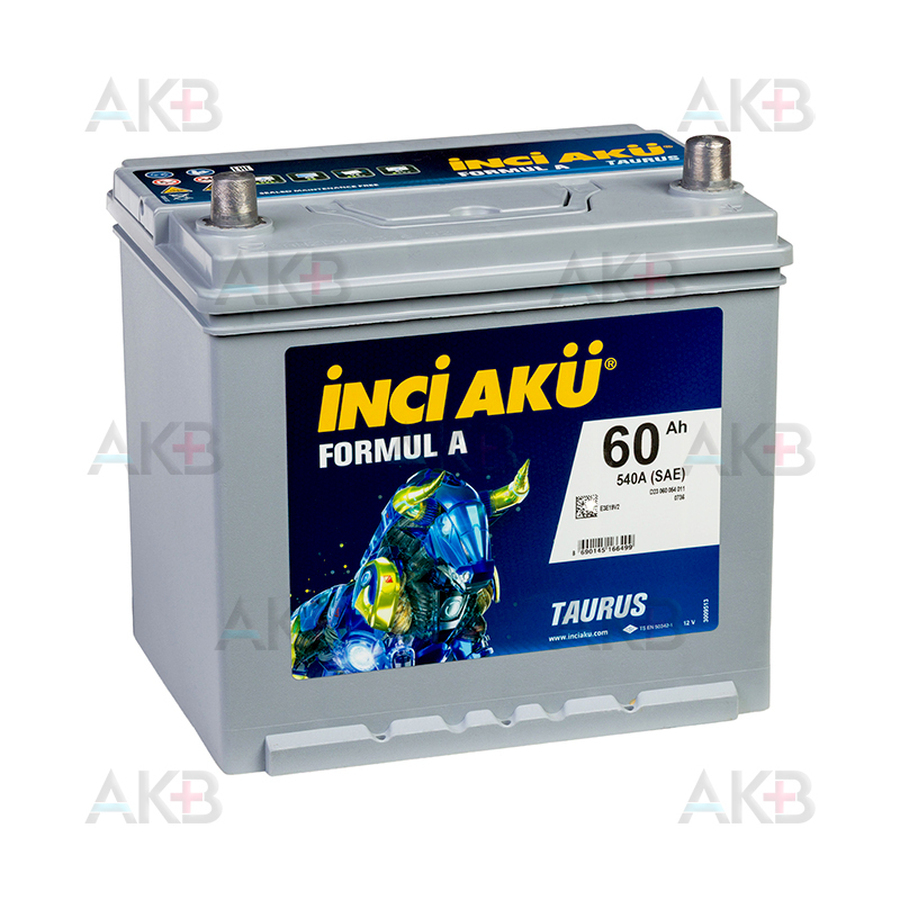Автомобильный аккумулятор INCI AKU FORMUL A TAURUS 60 Ач 540А обр. пол. (232x173x225) D23 060 054 011 JIS TYPE SLI