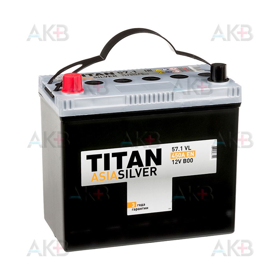 Автомобильный аккумулятор Titan Asia Silver 57 Ач прям. пол.  450А (238x129x225) VL 57.1