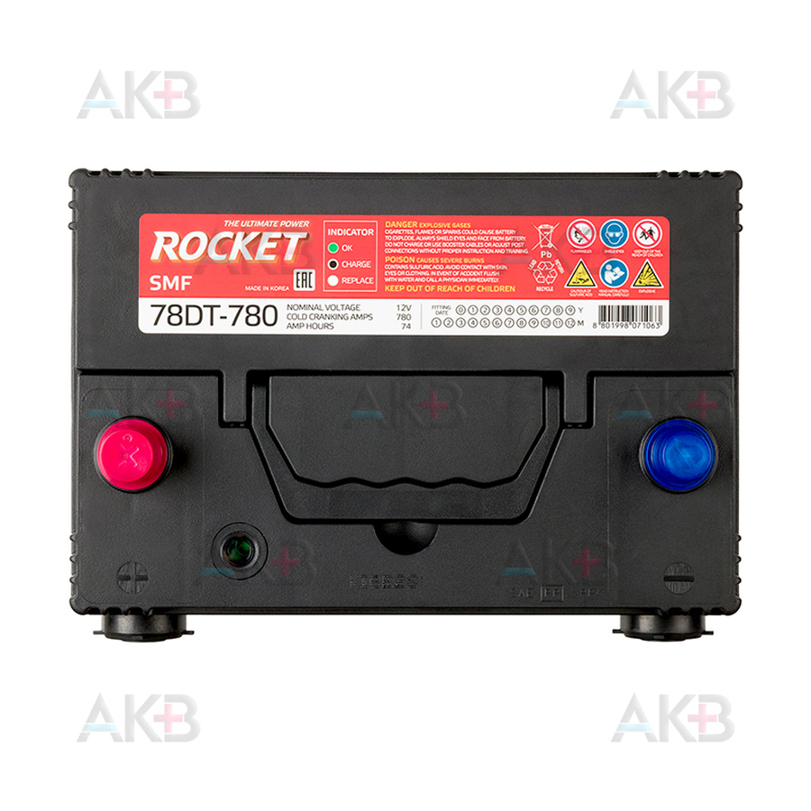 Автомобильный аккумулятор Rocket 78DT-780 74Ah 780А (260x179x185) 4 клеммы
