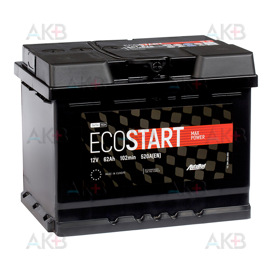 Автомобильный аккумулятор Ecostart 62R (520А 242x175x190)