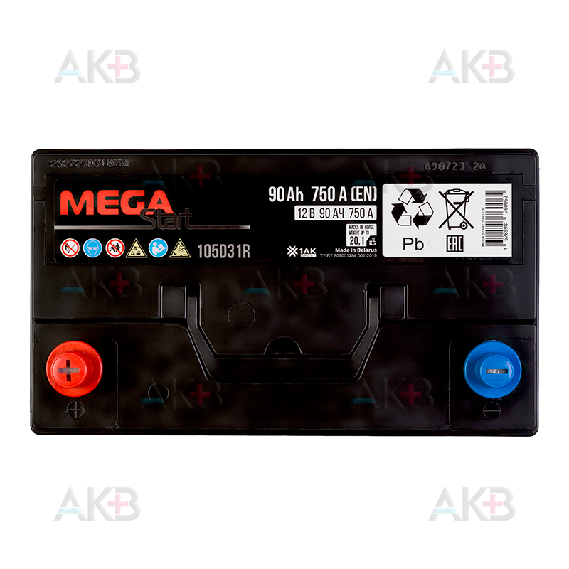Купить Автомобильный аккумулятор MEGA START 105D31R 90Ah 750A прям. пол ...