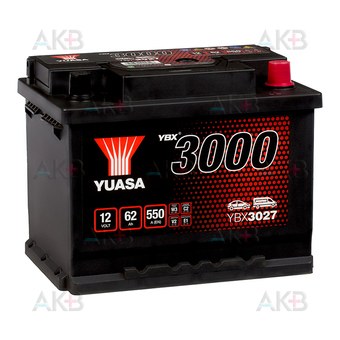 Автомобильный аккумулятор YUASA YBX3027 62 Ач 550А обр. пол. (242x175x190)