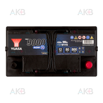 Автомобильный аккумулятор YUASA YBX9115 80 Ач 800А обр. пол. (315x175x190) AGM. Фото 1