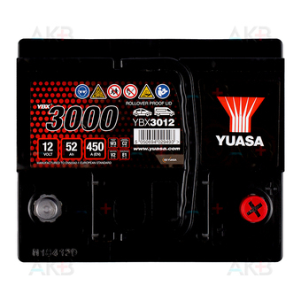 Автомобильный аккумулятор YUASA YBX3012 52 Ач 450А обр. пол. (207x175x190). Фото 1