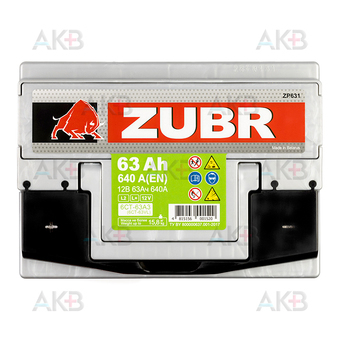 Автомобильный аккумулятор ZUBR Premium 63L 640A (242x175x190). Фото 1