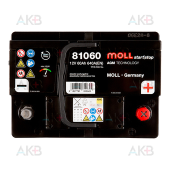 Автомобильный аккумулятор Moll AGM 60R Start-Stop 640A 242x175x190. Фото 1