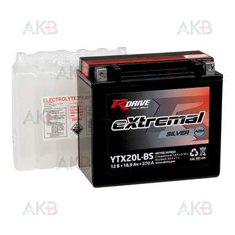 RDrive YTX20L-BS 12V 18,9Ah 270А обр. пол. AGM сухозаряж. (176x87x154) eXtremal SILVER