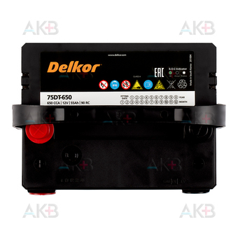 Автомобильный аккумулятор Delkor 75DT650 4 кл. (55L 650A 230x173x200). Фото 1