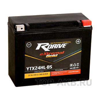 RDrive YTX24HL-BS 12V 22Ah 360А обр. пол. AGM  (205x90x162) eXtremal GOLD