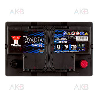 Автомобильный аккумулятор YUASA YBX9096 70 Ач 760А обр. пол. (278x175x190) AGM. Фото 1