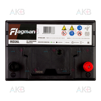 Автомобильный аккумулятор Flagman 95D26L 80R 700A 260x172x220. Фото 1