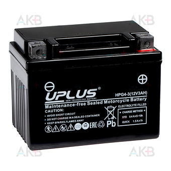 Мото аккумулятор Uplus HPG4-3 12V 3Ah 60А обр. пол. (114x71x86) Nano GEL