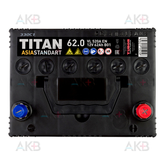 Автомобильный аккумулятор Titan Asia Standart 62R (520А 230x173x225). Фото 1
