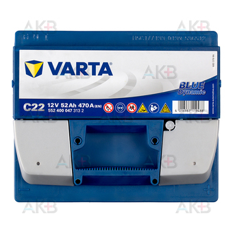 Автомобильный аккумулятор Varta Blue Dynamic C22 52R 470A 207x175x190. Фото 1