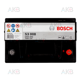 Автомобильный аккумулятор Bosch S3 008 70R 640A 278x175x190. Фото 1