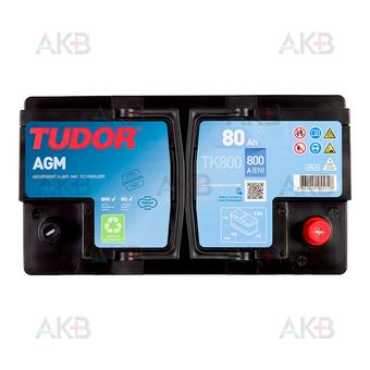 Автомобильный аккумулятор Tudor Start-Stop AGM 80R (800A 315x175x190) TK800. Фото 1