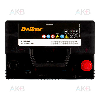 Автомобильный аккумулятор Delkor 110D26L (90R 720A 260x173x225). Фото 1
