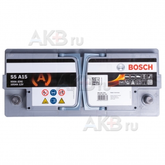 Автомобильный аккумулятор Bosch S5 A15 AGM 105R 950A 393x175x190. Фото 2