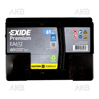 Автомобильный аккумулятор Exide Premium 61R (600А 242х175х175) EA612. Фото 1