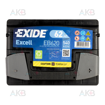 Автомобильный аккумулятор Exide Excell 62R (540A 242x175x190) EB620. Фото 1
