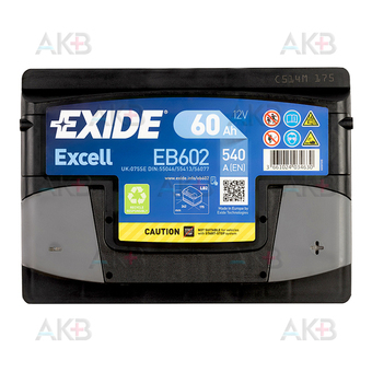 Автомобильный аккумулятор Exide Excell 60R (540A 242x175x175) EB602. Фото 1
