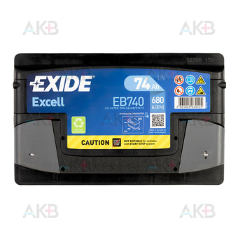 Автомобильный аккумулятор Exide Excell 74R (680A 278x175x190) EB740. Фото 1