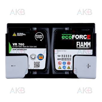 Автомобильный аккумулятор Fiamm Ecoforce AGM 70 Ач 760A обр. пол. (278x175x190) L3 VR760. Фото 1