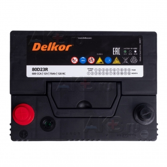 Автомобильный аккумулятор Delkor 80D23R (68L 600A 232x173x225). Фото 1