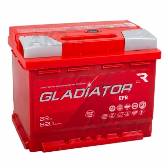 Автомобильный аккумулятор GLADIATOR EFB 62L 620A 242x175x190