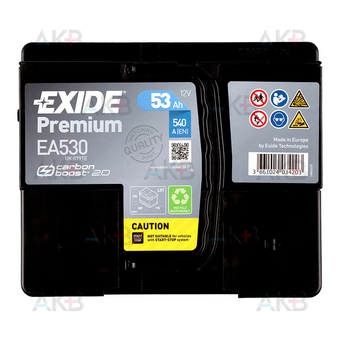 Автомобильный аккумулятор Exide Premium 53R 540A (207x175x190) EA530. Фото 1