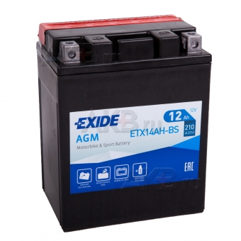 Мото аккумулятор Exide AGM сухозаряж. ETX14AH-BS 12V 12Ah 210A (134x89x164) прям. пол.