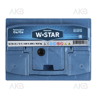 Автомобильный аккумулятор W STAR 62 Ач прям. пол. 620А (242x175x190). Фото 1