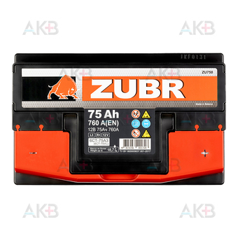 Автомобильный аккумулятор ZUBR Ultra 75R 760A (278x175x190). Фото 1