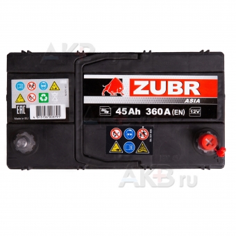 Автомобильный аккумулятор ZUBR 45R уз.кл. 360A (238x129x227) 545155033. Фото 2