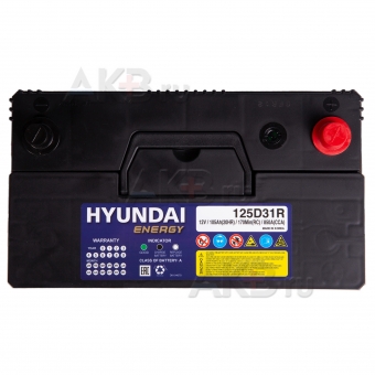 Автомобильный аккумулятор HYUNDAI 125D31R 12V 105Ah 850A (301x175x225) прям. пол.. Фото 2