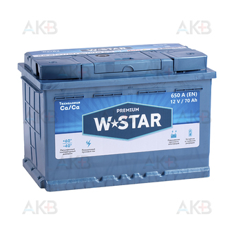 Автомобильный аккумулятор W STAR 70 Ач обр. пол. 650А (278x175x190)