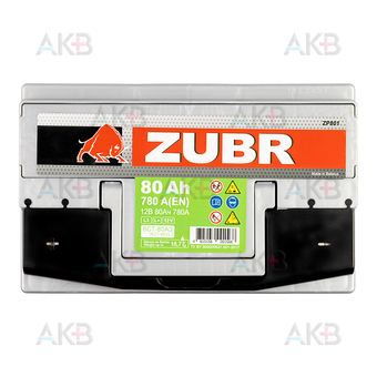 Автомобильный аккумулятор ZUBR Premium 80L 780A (278x175x190). Фото 1