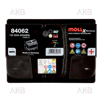 Автомобильный аккумулятор Moll X-TRA charge 62 Ач 600A обр. пол. (242x175x190) 84062. Фото 1