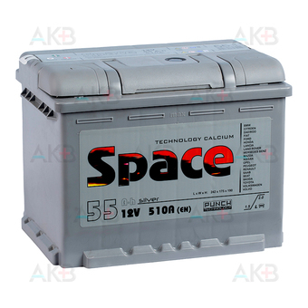 Автомобильный аккумулятор Space 6СТ-55VLA 12V 55Ач п/п 510А (242x175x190) ca/ca