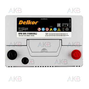Автомобильный аккумулятор Delkor EFB S95 130D26L 80 Ач 720A обр. пол. (260x173x225). Фото 1