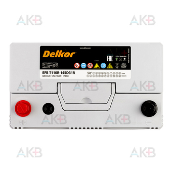 Автомобильный аккумулятор Delkor EFB 145D31R 90 Ач 820A прям. пол. (306x173x225) T110R. Фото 1