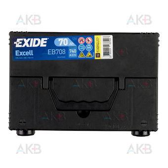 Автомобильный аккумулятор Exide Excell 70 Ah 740А (260x180x186) EB708 боковые кл.. Фото 1