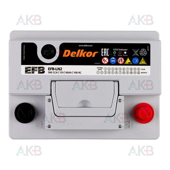 Автомобильный аккумулятор Delkor EFB 60 Ач 560A обр. пол. (242x175x190) LN2. Фото 1