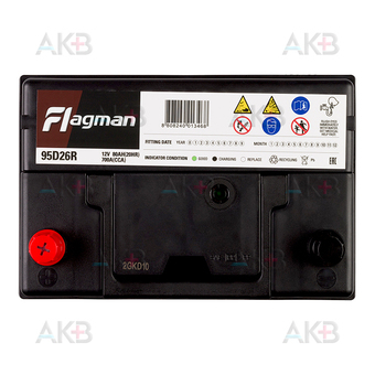 Автомобильный аккумулятор Flagman 95D26R 80L 700A 260x172x220. Фото 1