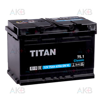 Titan Classic 75 Ач 620A прям. пол. (278x175x190) 6CT-75.1 VL