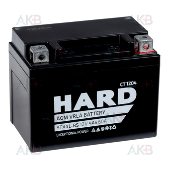 HARD YTX4L-BS 12V 4Ah 60А (114x71x86) СТ 1204 обр. пол.