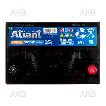Автомобильный аккумулятор ATLANT ASIA 70Ah 550A обр. пол. (261x175x225) ATA700. Фото 1